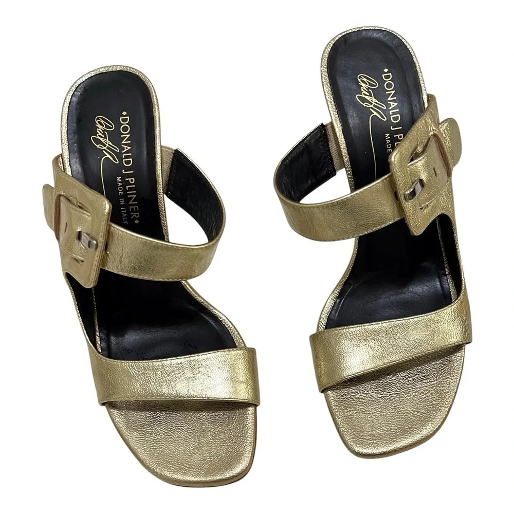 Donald‎ J Pliner Gold Buckle Heels IINELIA Metallic Leather Sandal Womens 7
